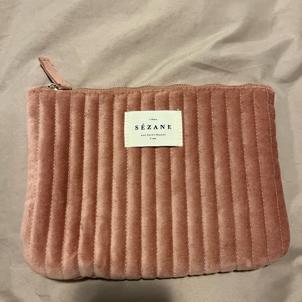Sezane Pink Quilted Cosmetic Bag